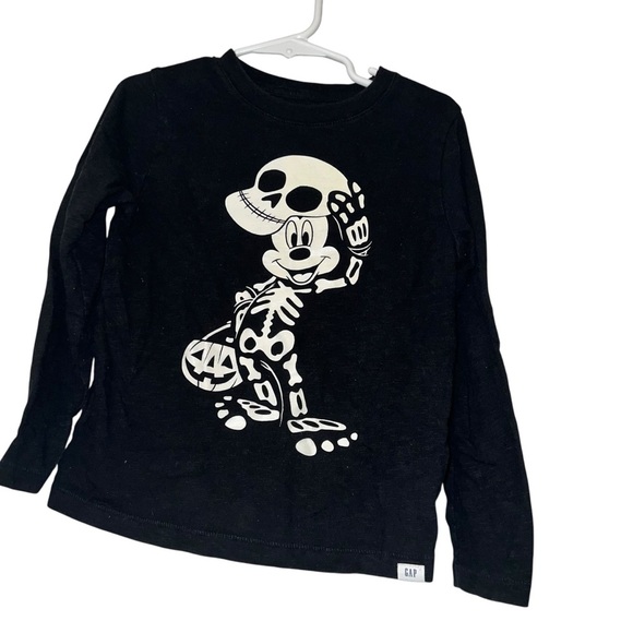 Baby GAP Kids Black Mickey Skeleton Graphic Long Sleeve Shirt 5T glow in dark - Picture 1 of 2